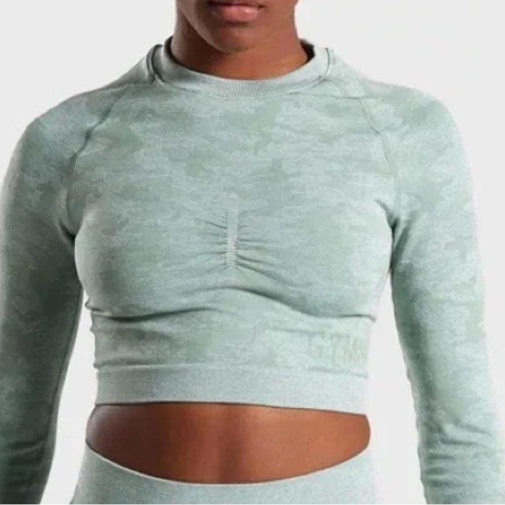 Gymshark Green Cropped Ruched Long Sleeve With Thumb Holes